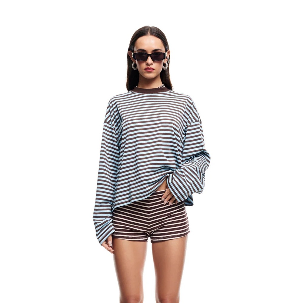 Lioness Blue and Brown Striped Long Sleeve Tee